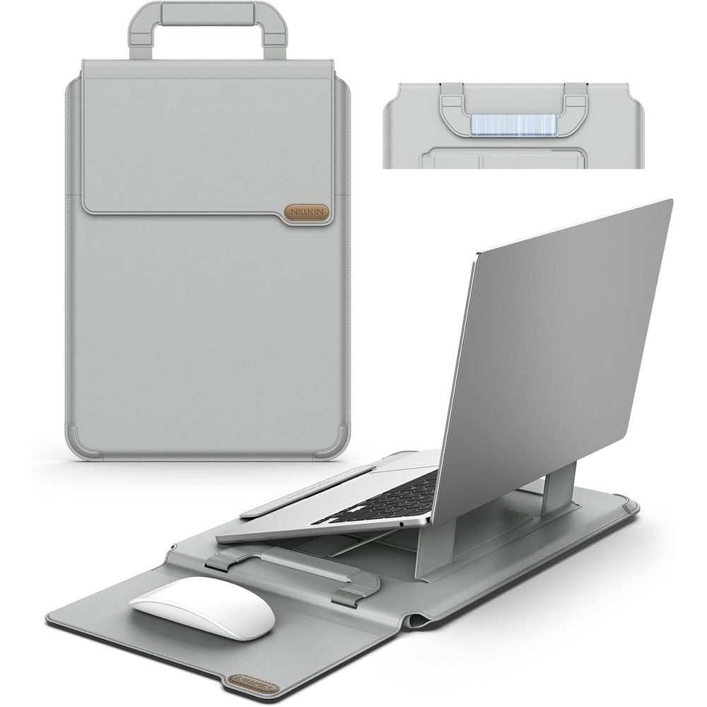 Nillkin 16 in PU Laptop Sleeve Stand Mouse Pad Handle Gray Travel‎ Office